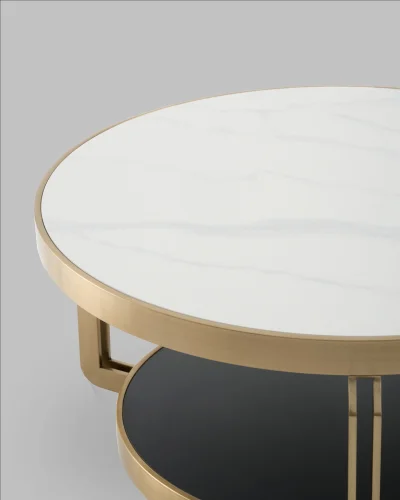 Журнальный столик Калисто 90*90, светлая и темная керамика, сталь шампань УТ000041502 Stool Group столешница из фото 8