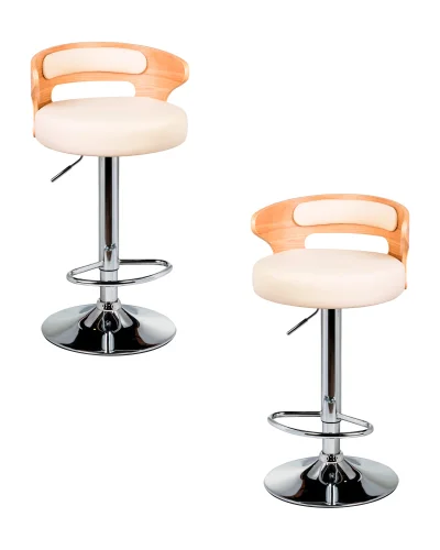 Стул барный набор 2 шт. SET-2 1018-LMZ FRED, цвет сиденья кремовый, цвет каркаса сиденья натуральное дерево, цвет основания хром Dobrin, /экокожа, ножки/металл/хром, размеры - 785*990****