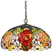 Люстра подвесная Тиффани 828-806-03 Velante разноцветная на 3 лампы, основание бронзовое коричневое в стиле тиффани цветы