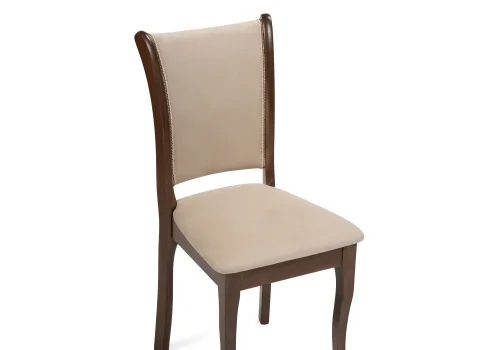Деревянный стул Санати сливочный раф / темный орех 527068 Woodville, бежевый/ткань, ножки/массив березы дерево/орех, размеры - ****430*420 фото 5