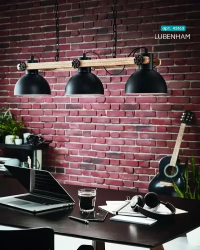 Светильник подвесной лофт Lubenham 43163 Eglo чёрный 3 лампы, основание коричневое чёрное в стиле кантри лофт  фото 2