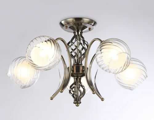 Люстра потолочная TR3070 Ambrella light белая на 5 ламп, основание бронзовое в стиле классический шар фото 6