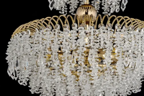 Люстра подвесная хрустальная Bronte E 1.5.80.106 G Arti Lampadari прозрачная на 16 ламп, основание золотое в стиле классический арт-деко каскад фото 2