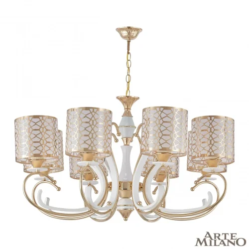 Люстра подвесная Florentia-1237 301237/8 Wh/Gd Arte Milano белая золотая на 8 ламп, основание золотое в стиле современный арт-деко 