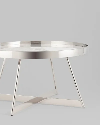 Журнальный столик Гера 80*80, белая керамика, сталь серебро УТ000039403 Stool Group столешница белая из керамика фото 2