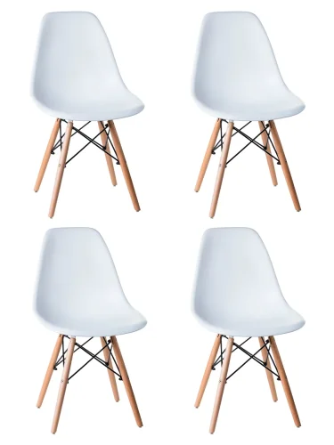 Стул обеденный набор 4 шт. SET-4 638PP-LMZL DSW, цвет сиденья белый (W-02), цвет основания светлый бук Dobrin, /полимер, ножки/металл/дерево/светлый бук, размеры - *800***460*530