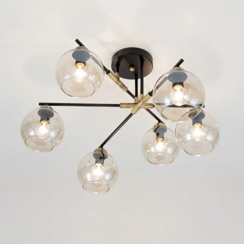 Люстра потолочная Анри CL124165 Citilux янтарная на 6 ламп, основание чёрное в стиле современный шар фото 3