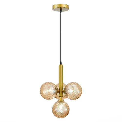 Светильник подвесной Salerno SLE220323-04 Evoluce янтарный 4 лампы, основание золотое в стиле современный шар