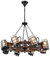 Люстра подвесная 561-703-08 Velante янтарная на 8 ламп, основание коричневое чёрное в стиле кантри 
