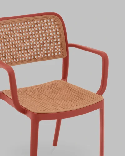 Стул Yona, пластиковый, с подлокотниками, красный УТ000040844 Stool Group, коричневый/пластик, ножки/металл/красный, размеры - *810**** фото 7