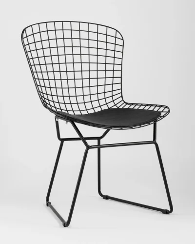 Стул обеденный Bertoia  черный с черной подушкой  УТ000004220 Stool Group, чёрный/экокожа, ножки/металл/чёрный, размеры - ***** фото 2