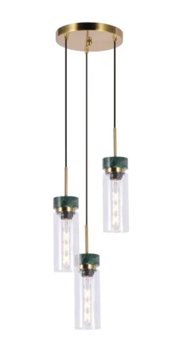 Светильник подвесной Almero V11820-3P Moderli прозрачный на 3 лампы, основание зелёное золотое в стиле современный арт-деко каскад фото 2