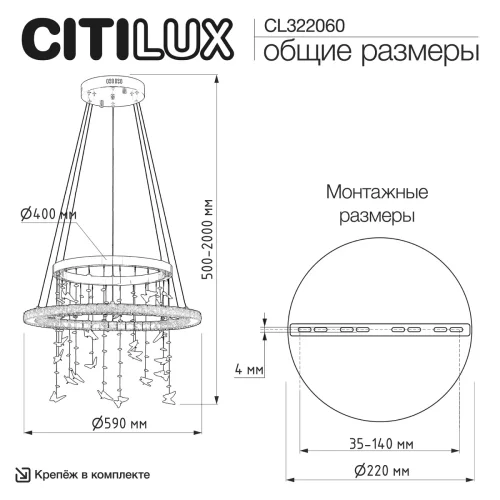 Люстра подвесная LED с пультом Etera CL322060 Citilux прозрачная на 1 лампу, основание хром в стиле современный хай-тек флористика с пультом кольца фото 10