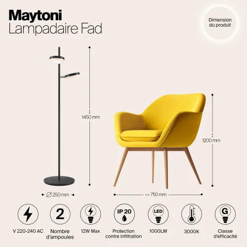 Торшер LED Fad MOD070FL-L12B3K Maytoni чёрный белый на 2 лампы, основание чёрное в стиле современный фото 5