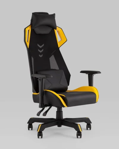 Кресло спортивное TopChairs Рэтчэт, желтый УТ000036991 Stool Group, чёрный жёлтый/экокожа, ножки/пластик/чёрный, размеры - 440*1310***700*740
