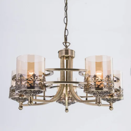Люстра подвесная Ориент CL464153 Citilux прозрачная янтарная на 5 ламп, основание бронзовое в стиле классический  фото 2