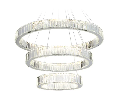 Люстра подвесная LED TR5003 Ambrella light прозрачная на 1 лампа, основание хром в стиле современный классический кольца