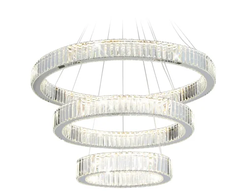 Люстра подвесная LED TR5003 Ambrella light прозрачная на 1 лампу, основание хром в стиле классический современный кольца