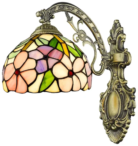 Бра Тиффани 888-801-01 Velante разноцветный розовый на 1 лампа, основание бронзовое в стиле тиффани 
