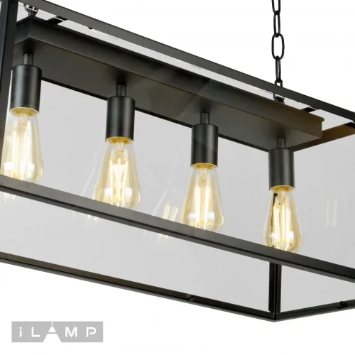 Люстра подвесная Glass Loft146-4 iLamp прозрачная на 4 лампы, основание чёрное в стиле лофт  фото 3