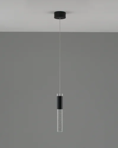 Светильник подвесной LED Ran V10895-PL Moderli чёрный прозрачный 1 лампа, основание чёрное в стиле современный трубочки фото 2