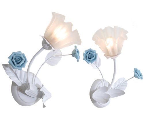 Бра Fiori di rose W112.1 LEFT Lucia Tucci белый на 1 лампу, основание голубое белое в стиле флористика 