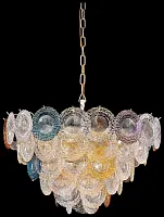 Люстра подвесная хрустальная Brigitta WE140.18.303 Wertmark разноцветная прозрачная на 18 ламп, основание золотое в стиле классический 