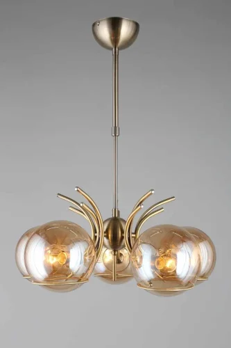Люстра на штанге Girasole OML-28907-05 Omnilux прозрачная янтарная на 5 ламп, основание бронзовое в стиле современный шар фото 3