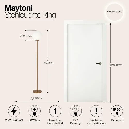 Торшер Ring MOD013FL-01BS Maytoni шар белый на 1 лампу, основание латунь в стиле современный фото 5