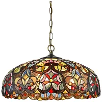 Люстра подвесная Тиффани 825-806-03 Velante разноцветная на 3 лампы, основание коричневое бронзовое в стиле тиффани орнамент цветы