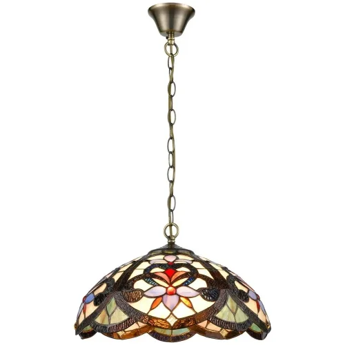 Люстра подвесная Тиффани 826-806-03 Velante разноцветная на 3 лампы, основание коричневое бронзовое в стиле тиффани орнамент цветы фото 2