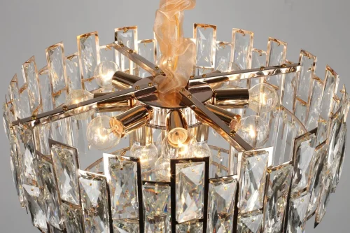 Люстра подвесная хрустальная Sangineto OML-81703-12 Omnilux прозрачная на 12 ламп, основание золотое в стиле классика  фото 2