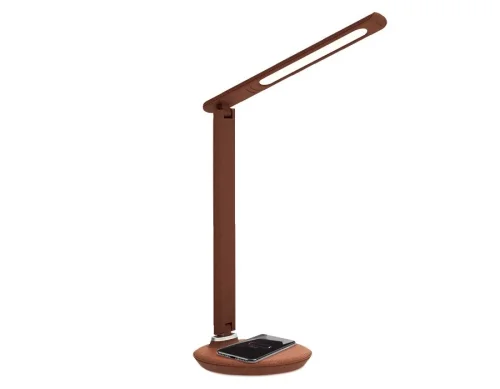 Настольная лампа офисная LED DE522 Ambrella light коричневая на 1 лампу, основание коричневое металл в стиле современный хай-тек беспроводная зарядка
