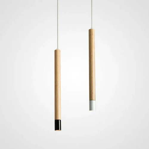 Светильник подвесной PIPE WOOD LONG 140929-26 ImperiumLoft белый чёрный на 1 лампу, основание коричневое бежевое в стиле скандинавский 