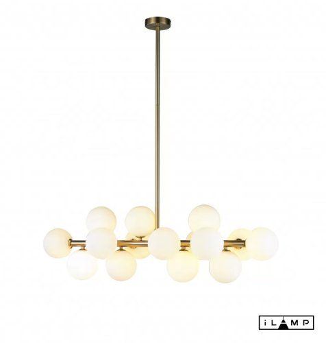 Светильник подвесной Golden 8516P/L BR-WH iLamp белый 16 ламп, основание латунь в стиле современный арт-деко шар