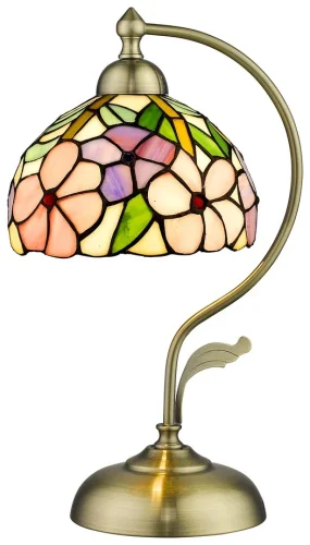 Настольная лампа Тиффани 888-804-01 Velante разноцветная 1 лампа, основание бронзовое металл в стиле тиффани цветы