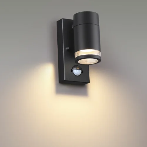 Настенный светильник с датчиком движения Motto 6605/1W Odeon Light уличный IP44 чёрный 1 лампа, плафон чёрный в стиле хай-тек GU10 фото 2