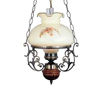 Светильник подвесной L 2400 G Reccagni Angelo бежевый 1 лампа, основание бронзовое коричневое в стиле кантри классический выдувное