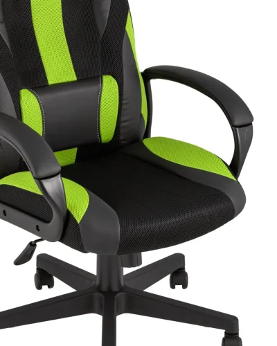 Кресло игровое TopChairs ST-CYBER 9 GREEN (Спинка и сиденье комбо ткань/экокожа, цвет черный/зеленый УТ000034844 Stool Group, зелёный/экокожа, ножки/металл/чёрный, размеры - ****660*700 фото 7