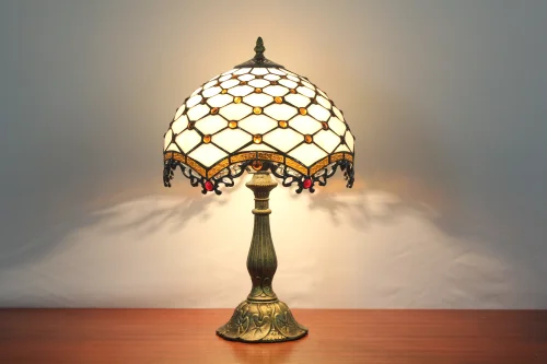 Настольная лампа Тиффани European OFT803 Tiffany Lighting разноцветная коричневая белая 1 лампа, основание коричневое металл в стиле тиффани орнамент фото 3