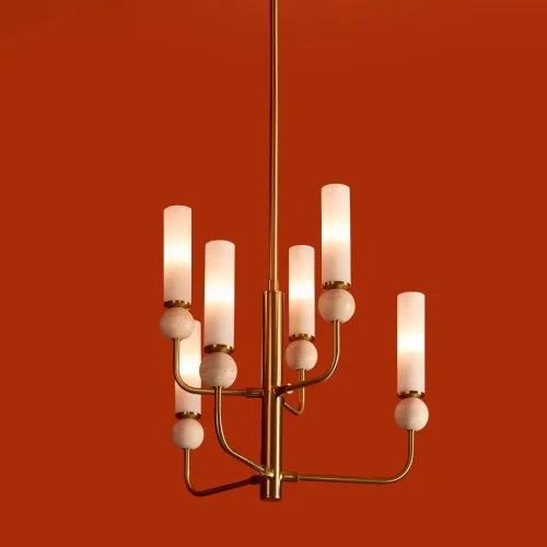 Люстра на штанге Sunspot FR5482CL-06BS1 Freya белая на 6 ламп, основание латунь в стиле современный фото 14
