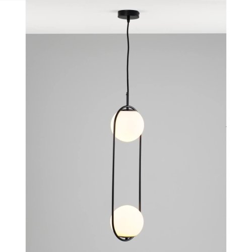 Светильник подвесной Lucia V10281-2P Moderli белый 2 лампы, основание чёрное в стиле современный шар