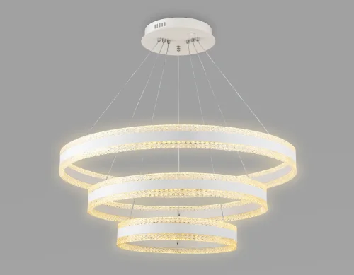 Люстра подвесная LED с пультом FA6181 Ambrella light белая прозрачная на 1 лампа, основание белое в стиле современный хай-тек с пультом кольца фото 5