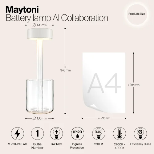 Настольная лампа LED AI Collaboration MOD229TL-L3W3K1 Maytoni белая на 1 лампу, основание прозрачное стекло в стиле хай-тек современный беспроводная зарядка фото 5