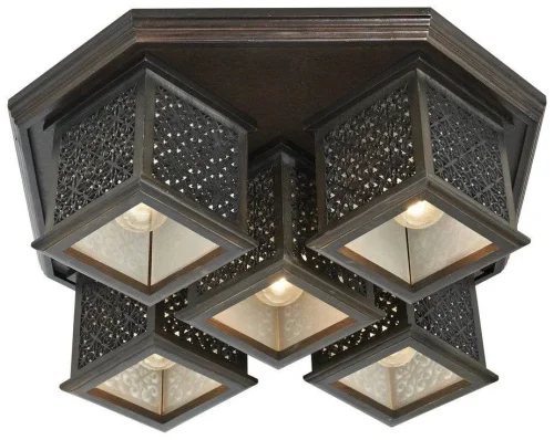 Светильник потолочный 594-727-05 Velante коричневый 5 ламп, основание коричневое в стиле кантри 