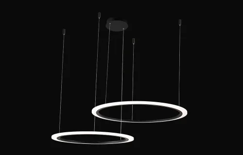 Люстра подвесная LED с пультом MANZANA SP53W LED D600+800 BLACK Crystal Lux белая на 1 лампа, основание чёрное в стиле современный с пультом кольца фото 3