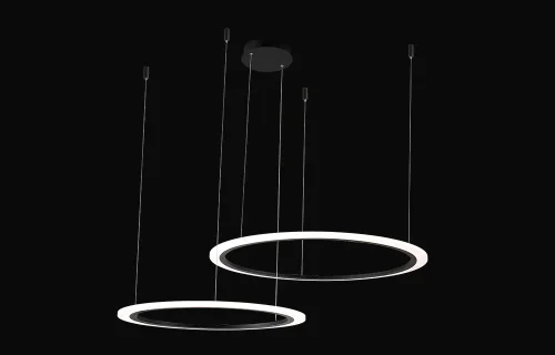 Люстра подвесная LED с пультом MANZANA SP53W LED D600+800 BLACK Crystal Lux белая на 1 лампу, основание чёрное в стиле современный с пультом кольца фото 4