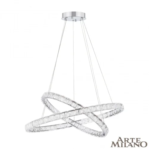 Люстра подвесная LED с пультом AM-Venezia 311311/D800-D600 NI Arte Milano прозрачная на 1 лампу, основание никель в стиле современный кольца с пультом фото 3