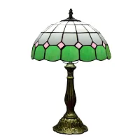 Настольная лампа Тиффани Mediterranean OFT806 Tiffany Lighting зелёная белая 1 лампа, основание бронзовое коричневое металл в стиле тиффани орнамент средиземноморский