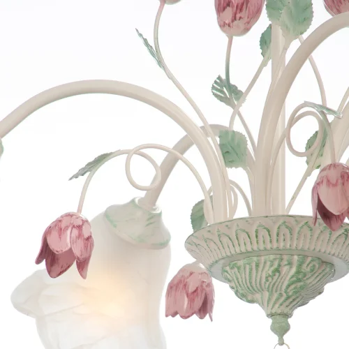 Люстра подвесная V1739-0/5 Vitaluce белая на 5 ламп, основание бежевое в стиле флористика фото 2 Люстра подвесная V1739-0/5 Vitaluce белая на 5 ламп, основание бежевое в стиле флористика фото 2